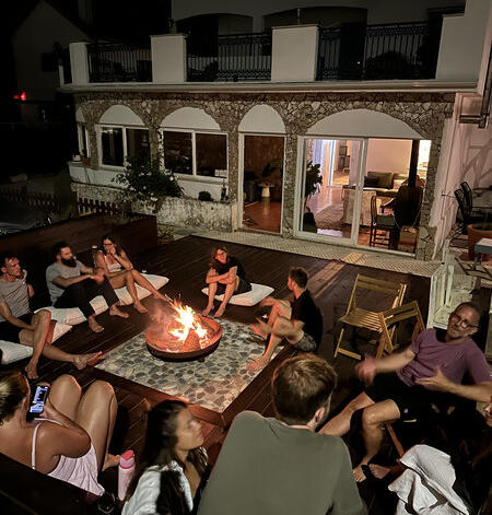 firepit group around fire