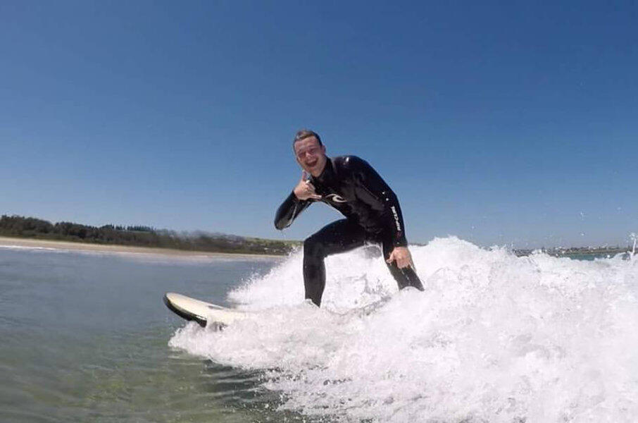 beginner surfing whitewater shaka